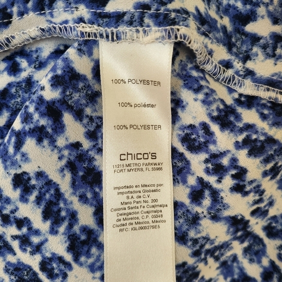 Chico's Top Blue White Print Sleeveless Scoop Neckline Double Layer Sz Chico's 2 - Picture 9 of 9